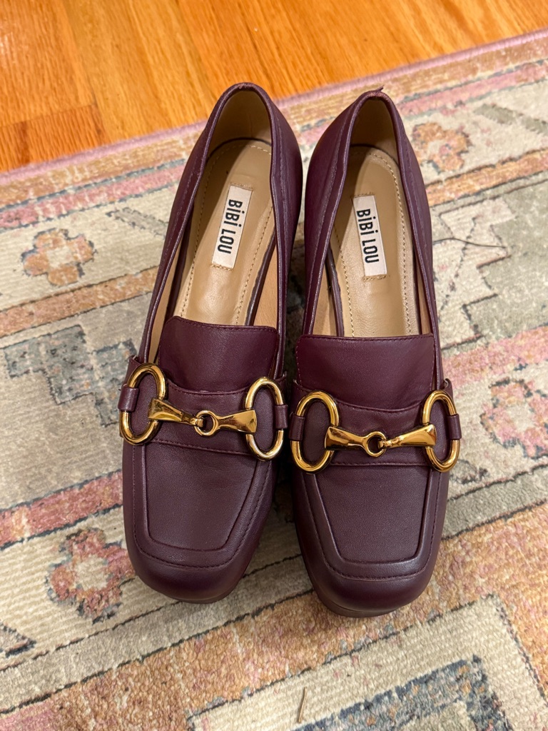 Bibi Lou Women’s Burgundy Leather Platform Loafers With Gold Bit